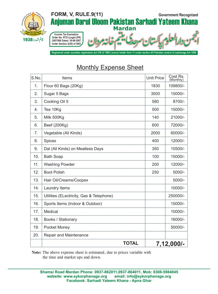 SYK Monthly Expense Sheet English